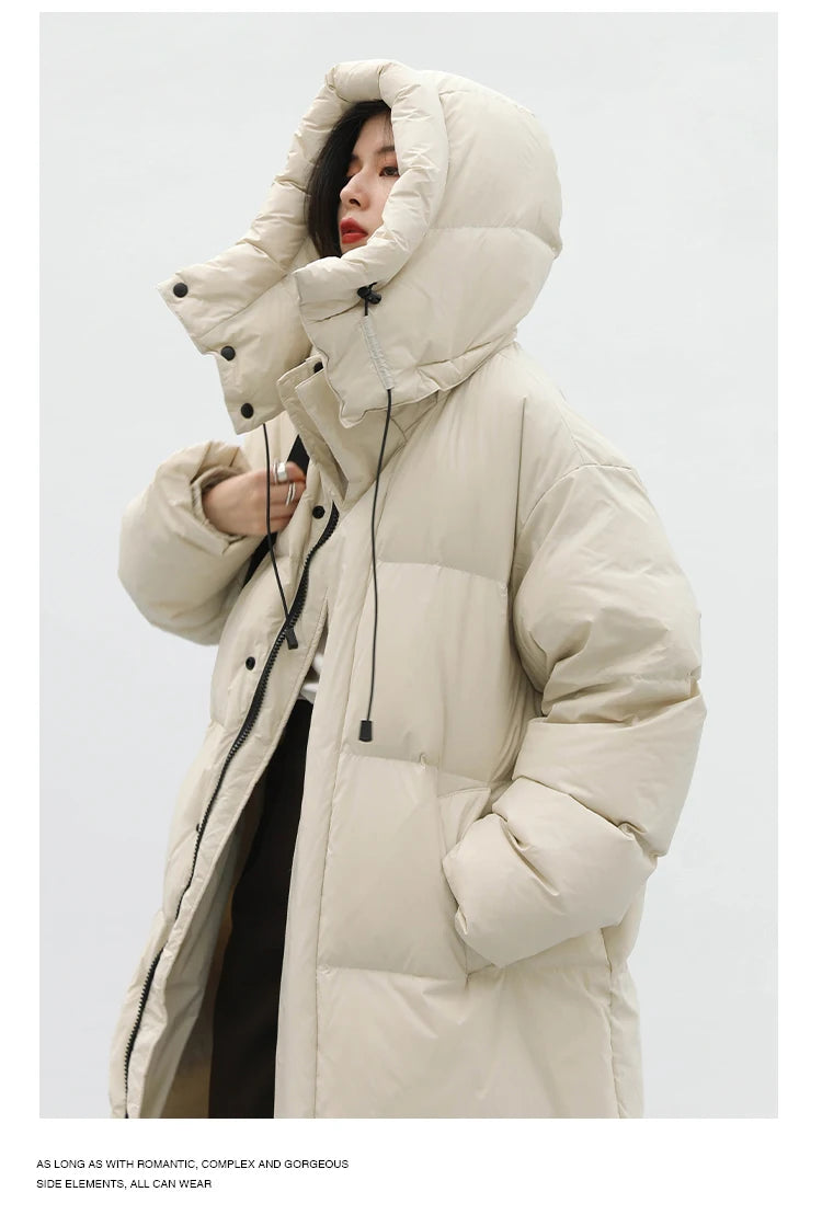 CHIC VEN Women's Down Coats Korean Loose Hooded Thick Warm Long Down Jacket Winter Coat for Women Female Parkas Outerwears 2024