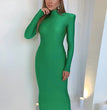 Shoulder Padded Long Sleeve Bodycon Green Party Club Maxi Long Dress  Spring Autumn Women Fashion Elegant Clothes