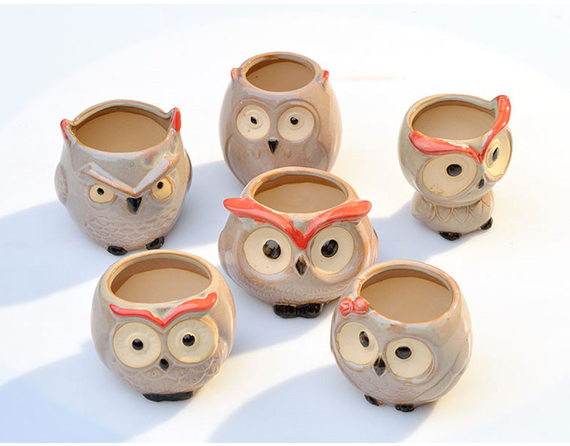 Ceramic Owl Flower Pot Garden Office Decoration Succulent Mini Owl Flowerpot Cute Animal Flowerpot Cactus Plants Planters