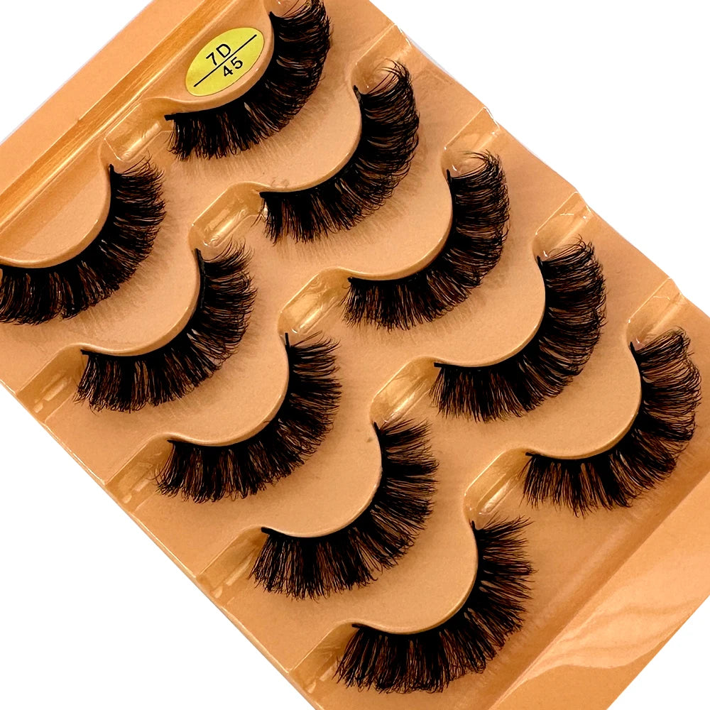 5pairs Classic Hybrid Volume Lashes New Arrival Wispy D Curl Short Russian Strip Lashes Makeup False Eyelashes