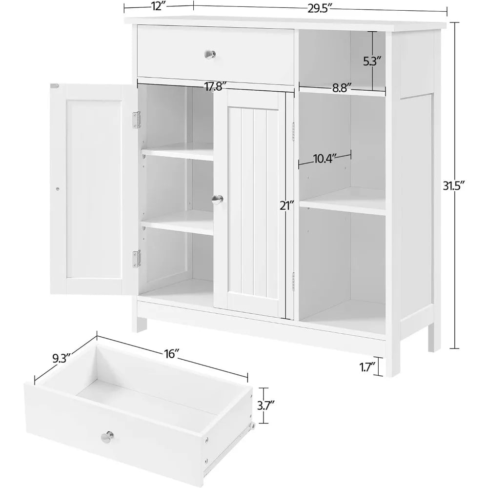 Bathroom Floor Cabinet, Kitchen Freestanding Storage Organizer, Large Side Cabinet with Doors, Drawer & Adjustable