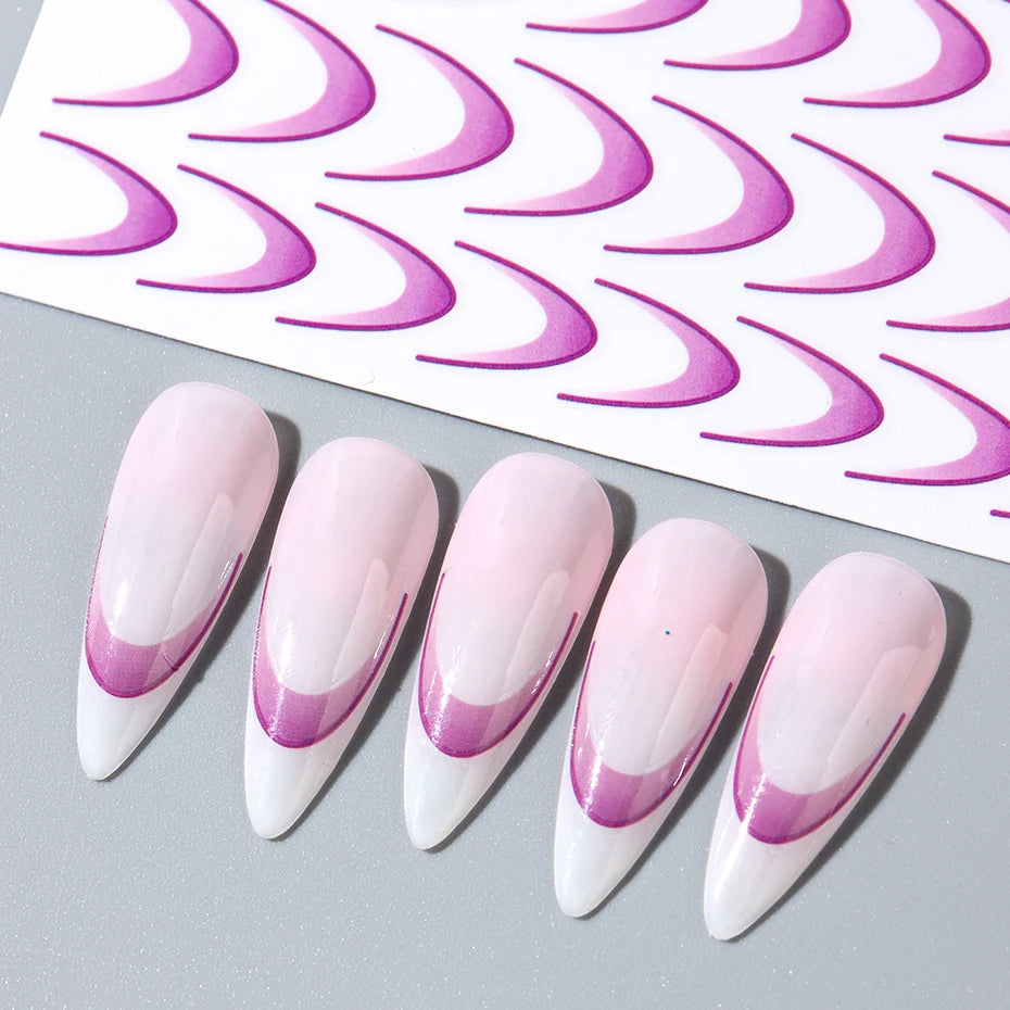 6pcs French Manicure Sticker Gradient Stripe Lines Sliders For Nails Ombre Designs Self-Adhesive Nail Art Decals DIY Decoration