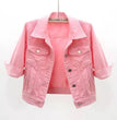 Women Denim Jacket Spring Autumn Short Coat Pink Jean Jackets Casual Tops Purple Yellow Purple Blue Loose Tops Lady Outerwear