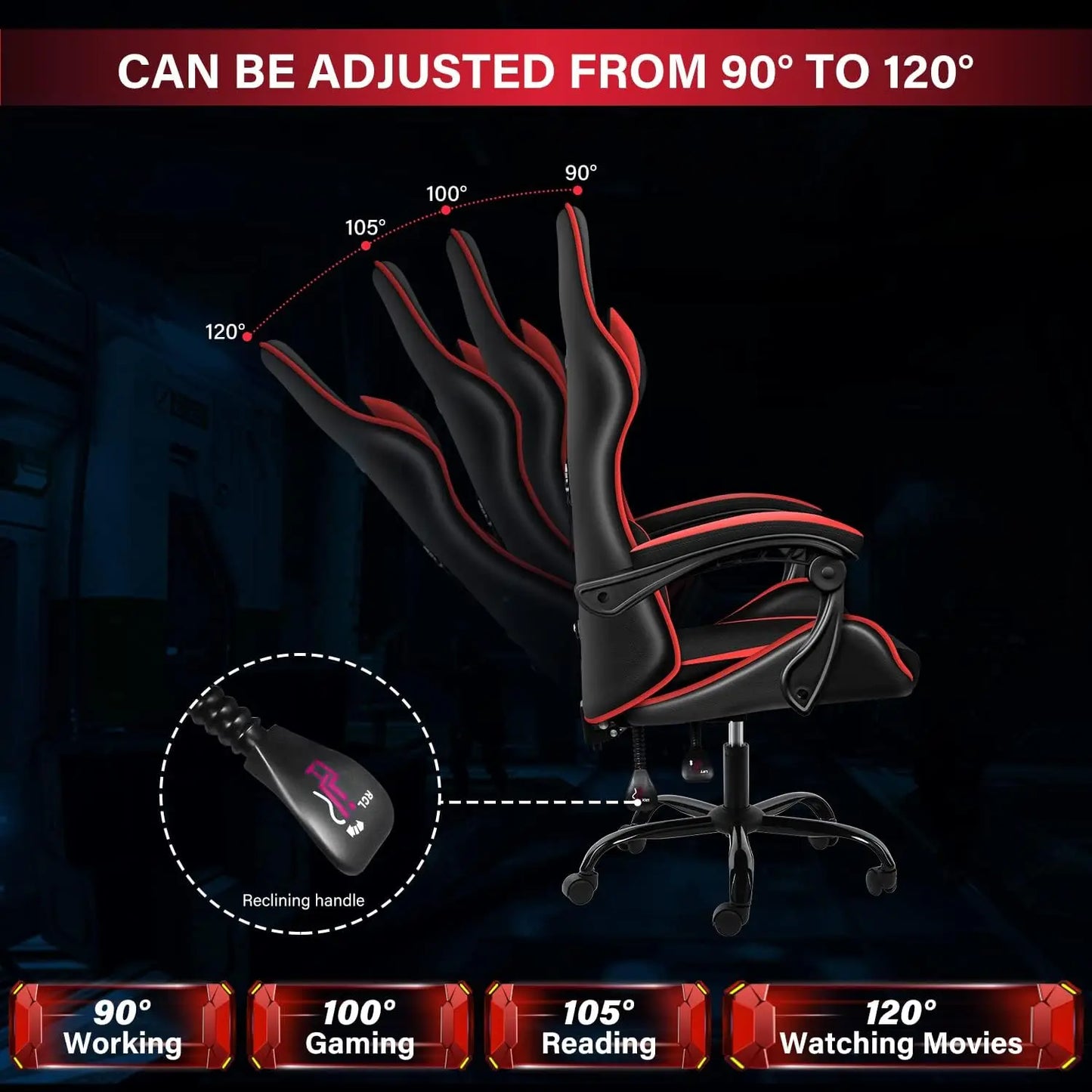 Gaming Chair, Backrest and Seat Height Adjustable Swivel Recliner Racing Office Computer Ergonomic Video Game Chair