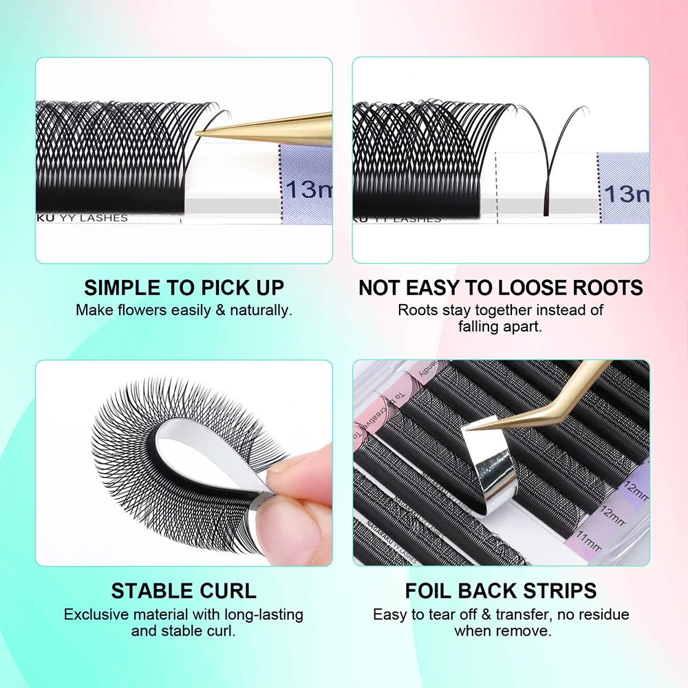 NAGARAKU YY Shape Double and Triple Tips Eyelash Extensions Hand Woven Premium Soft Natural Interlaced Makeup Mesh Net