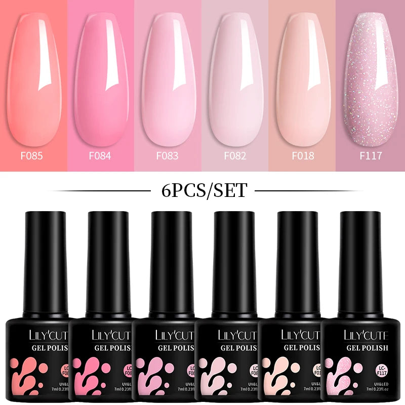 LILYCUTE 6Pcs/Set Macaron Color Gel Nail Polish Set Kit Spring 6 Colors UV LED Nail Art Gel Vernis Semi Permanent Base Top Coat