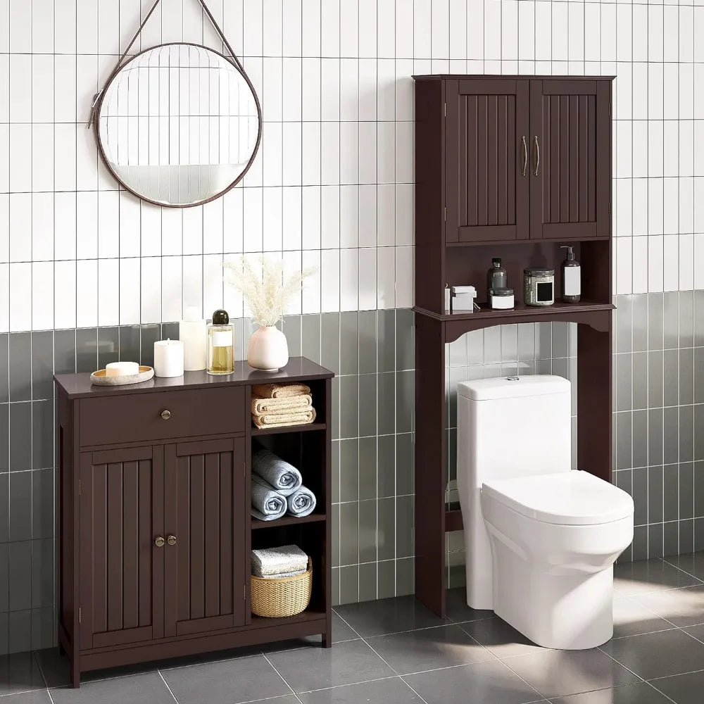 Bathroom Floor Cabinet, Kitchen Freestanding Storage Organizer, Large Side Cabinet with Doors, Drawer & Adjustable