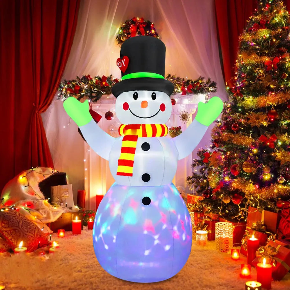 2.2M Christmas Snowman Inflatable Model Rotate LED Light Green Glove Xmas Stake Props Toys Household Accessories Holiday Decor