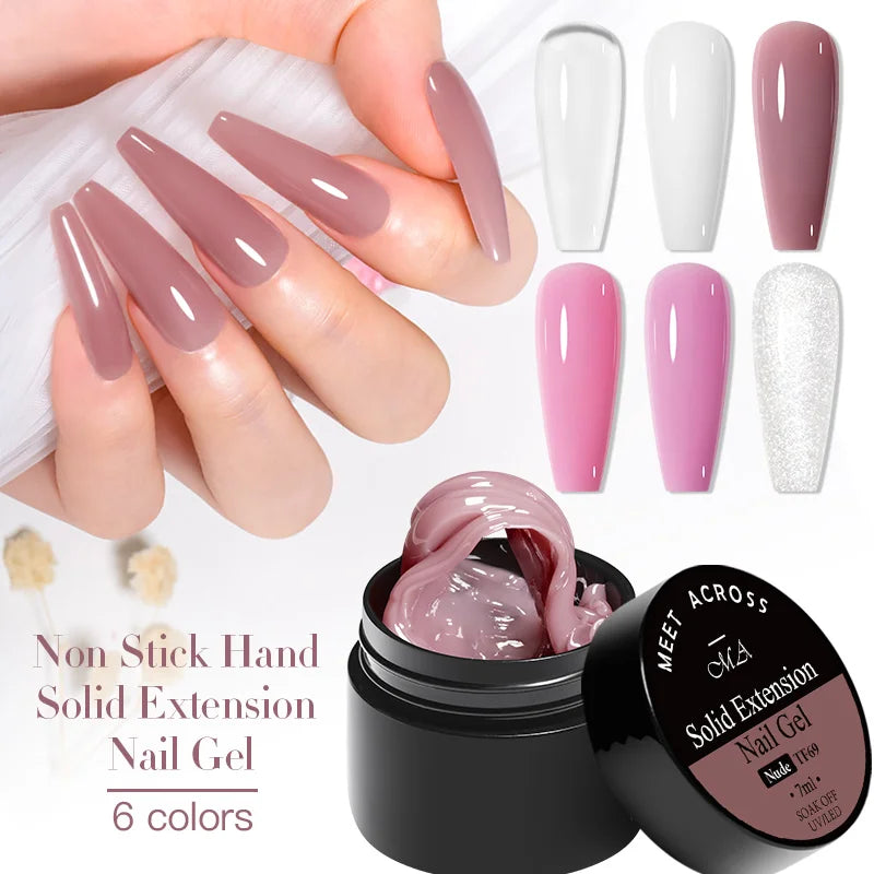 7ML Non Stick Hand Solid Extension Nail Gel Polish Pink Clear Nude Extension Gel Rhinestone Glue Gel For DIY Manicure Nail Art