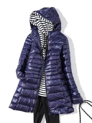 0-10℃ Winter Jackets Women White Duck Down Long Coat Female Hooded Quilted Parkas Ultra Light Portable Down Coats for Women