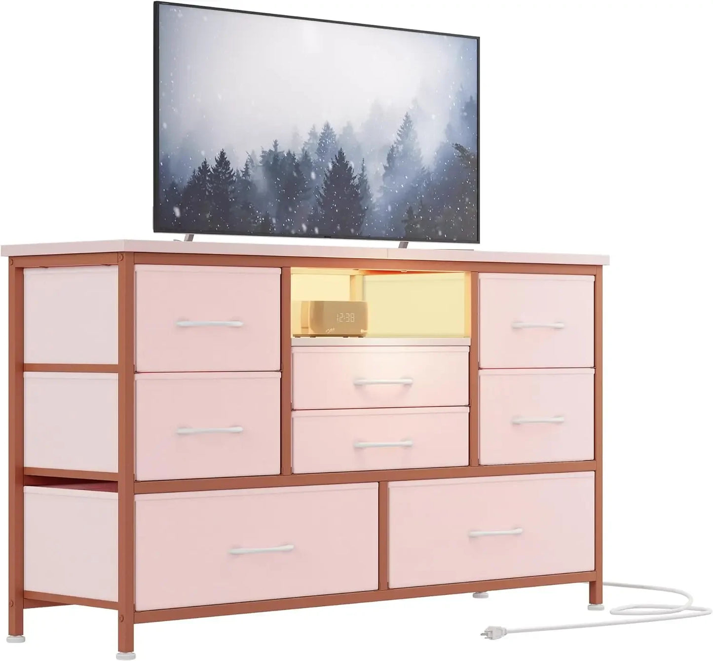 8 Dresser TV Stand with Power Outlet & LED for 55'' TV, Long Dresser for Bedroom with 8 Deep Drawers, Wide Console Table