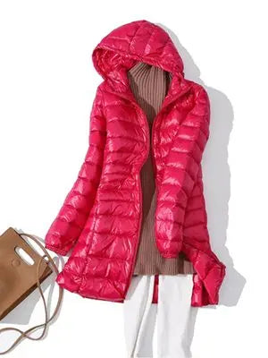 0-10℃ Winter Jackets Women White Duck Down Long Coat Female Hooded Quilted Parkas Ultra Light Portable Down Coats for Women