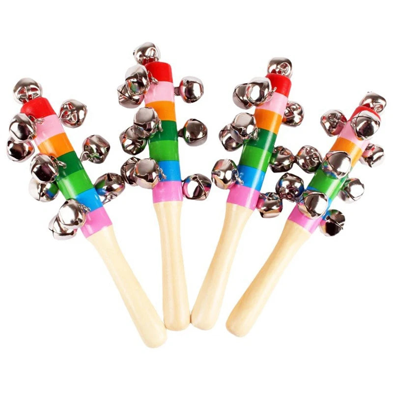 Colorful Rainbow Hand Held Bell Stick Wooden Percussion Musical Toy for Adult KTV Party Game Gift