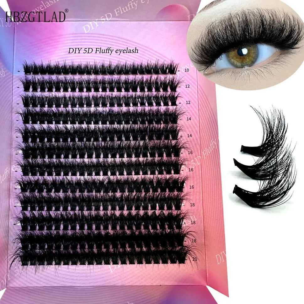 240Ps DIY 5D Fluffy Lash Clusters 100D Thick Eyelash Clusters CC Curl Wispy Individual Lashes 10-20mm Cluster Eyelash Extensions