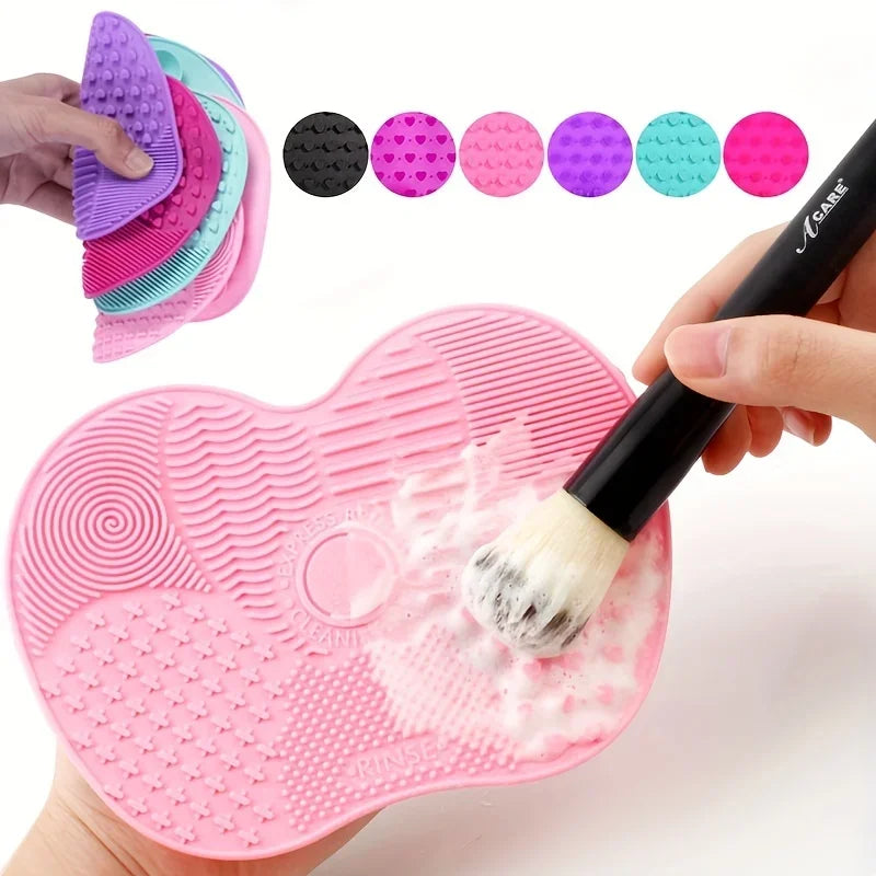 Apple Shaped Silicone  Makeup Brush Cleaning Pad-Efficient & Portable & Reusable Makeup Brush Cleaning Mat With Suction Cup