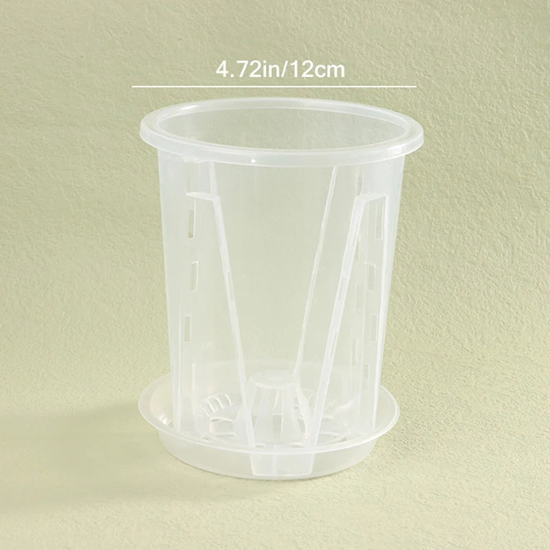 1Pc Root Control Transparent Flower Pot With Tray For Phalaenopsis Orchid Planting With Stomata Flower Pot Home Gardening Decor