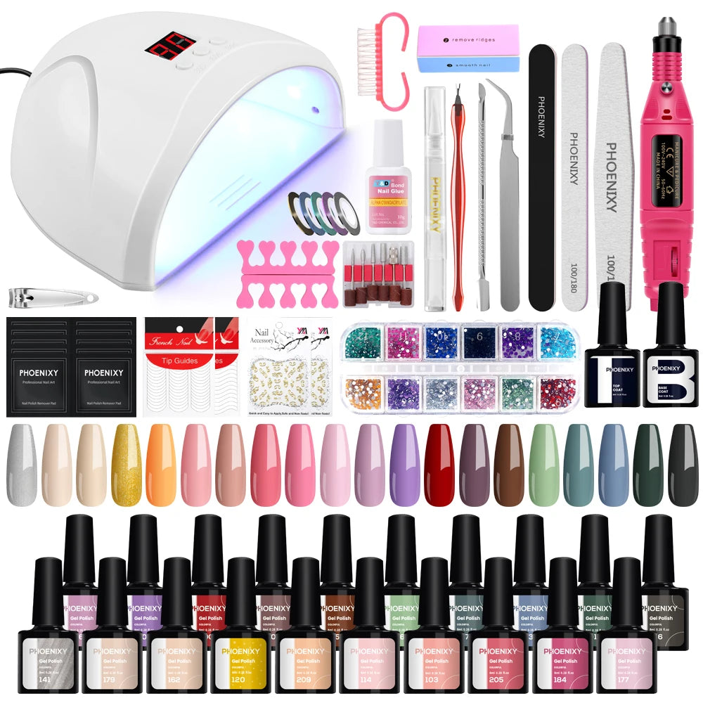 Nail Set Gel Nail Polish Set with UV LED Lamp Dryer Semi Permanent Gel Varnish Set Professional Nail Art Tools Kit Manicure Set