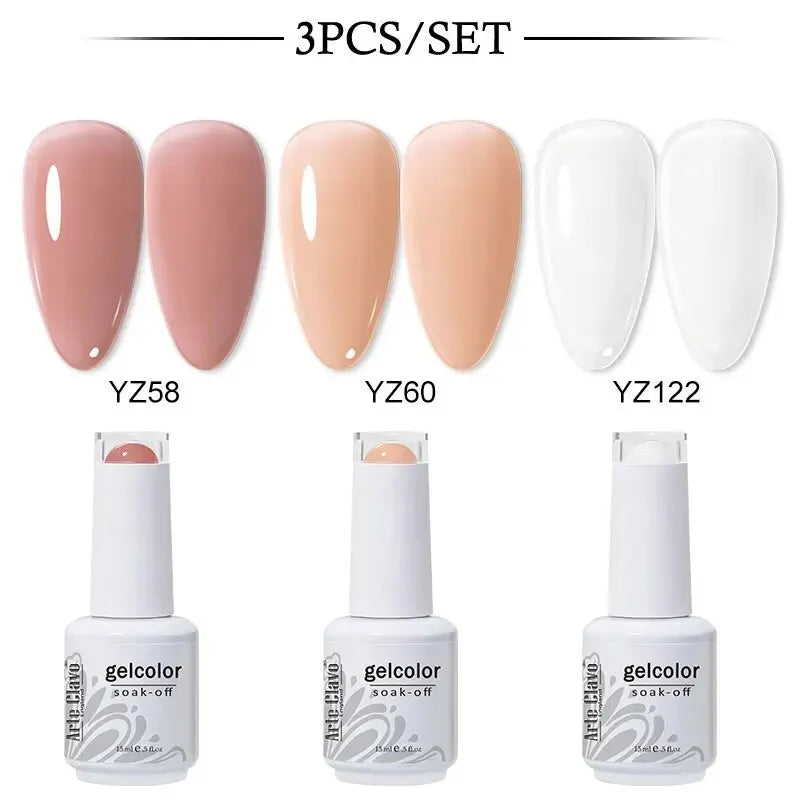 Arte Clavo 3pcs/Set Jelly Gel Polish Nude Pink Gel Nail Polish Translucent Semi Permanent All For Manicure Nail Art