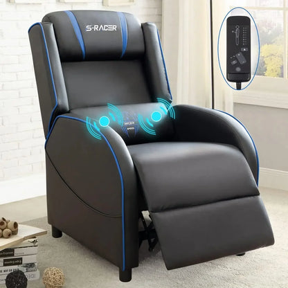 LED Gaming Massage Recliner Chair, Racing Style Single Living Room Sofa Comfortable Ergonomic Home Theater Seating, Chairs