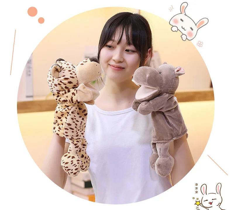 35cm Cartoon Animal Hand Puppet Parent-child Game Doll Lion Elephant Pig Appease Toys Birthday Gifts For Children