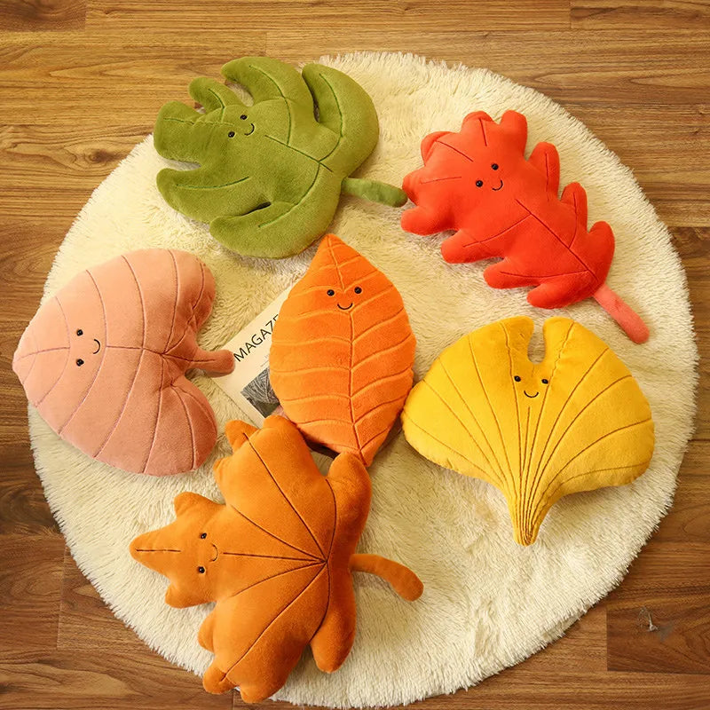 Creative Simulation Leaves Plush Hug Pillow Cartoon Maple Leaves Soft Stuffed Plant Soft Plushies Kids Toys for Girls Home Decor