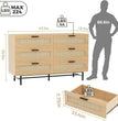 Wooden Dresser for Bedroom, Natural Rattan Dresser with Drawers 6 Drawer Chest of Drawers, Double Dressers Chest for Living Room