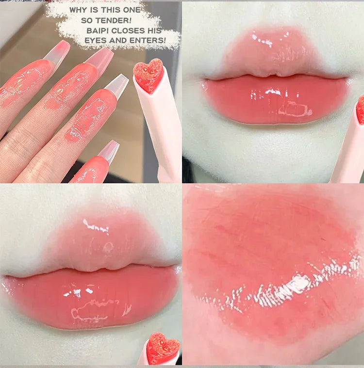 Gege Bear Flower Language Honey Heart Lipstick Love Shiny Moisturizing Light Color Watery Lipstick Jelly Look on Your Lips