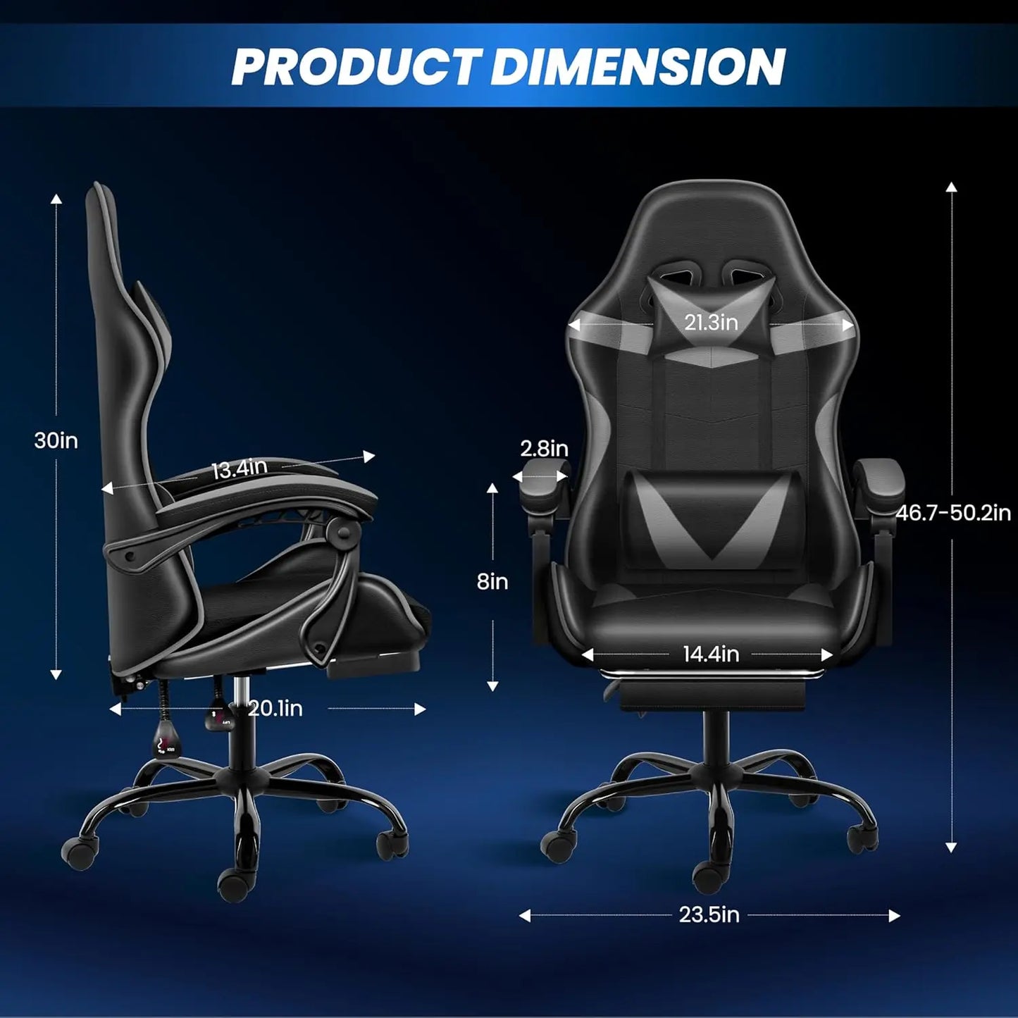 Gaming Chair, Backrest and Seat Height Adjustable Swivel Recliner Racing Office Computer Ergonomic Video Game Chair