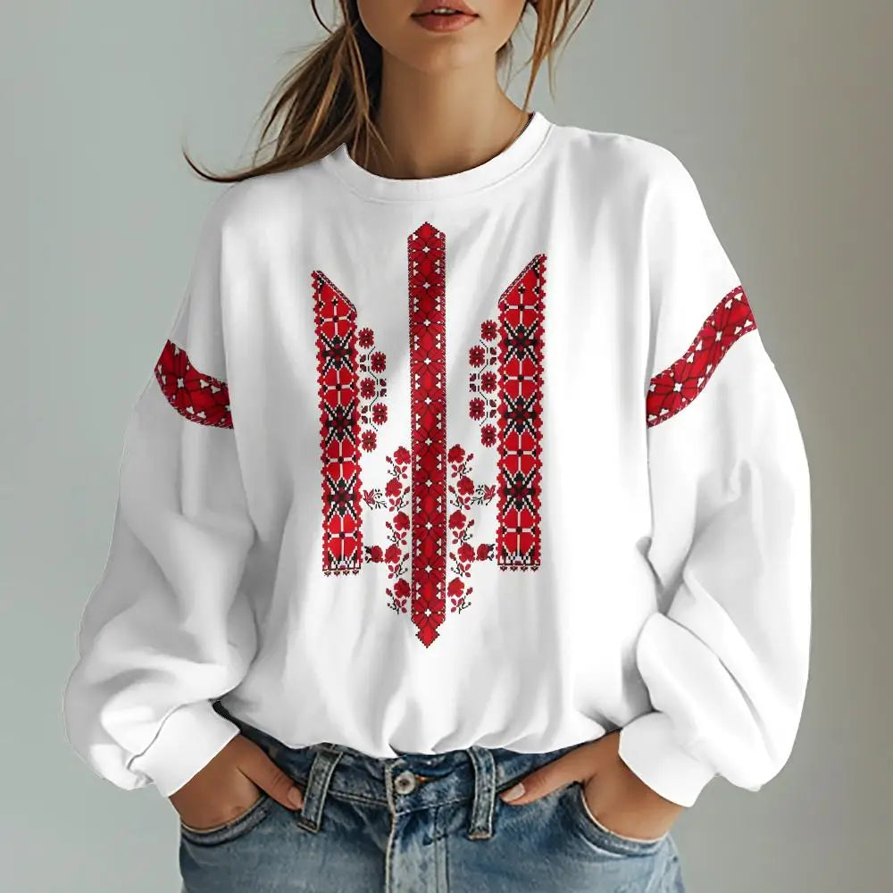 Ukrainian Traditional Graphic Print Women's Sweatshirts Oversized Hoodies Long Sleeve Women Clothing Casual Top Sweatshirts