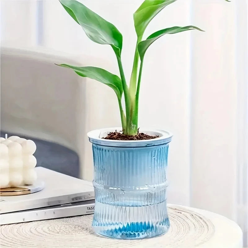 Lazy Hydroponic Flower Pot Automatic Water-Absorbing Flowerpot Transparent Double Layer Plastic Self Watering Planter Office