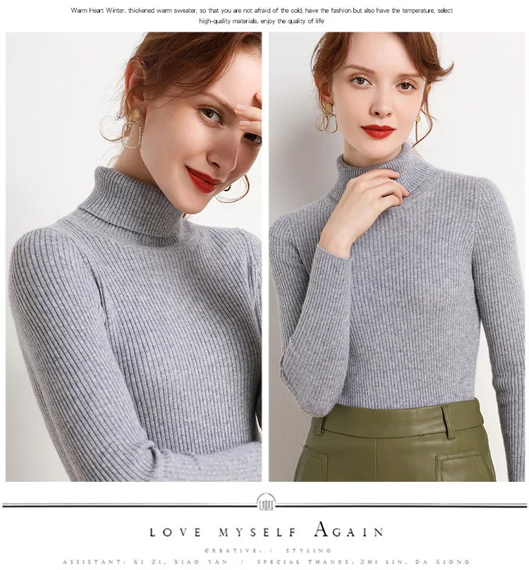 Women Fall Turtleneck Sweater Knitted Soft Pullovers Cashmere Jumpers Basic Soft Sweaters For Women 2024 Autumn Winter