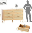 Wooden Dresser for Bedroom, Natural Rattan Dresser with Drawers 6 Drawer Chest of Drawers, Double Dressers Chest for Living Room