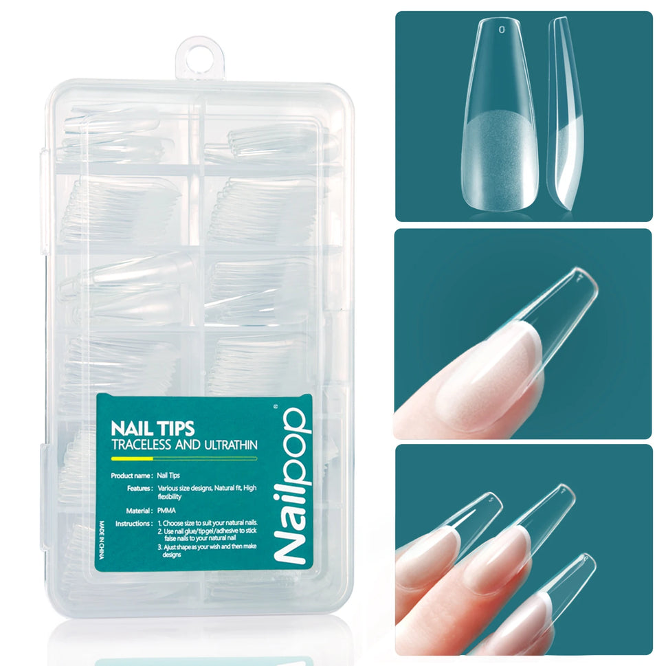 Nailpop Soft Gel Tips for Nails Acrylic Material Medium Almond/Coffin Artificial Nail Capsule Accessories and Tools 120pcs/box