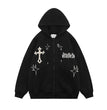 Y2K Aesthetic Vintage Slim Sweatshirts Embroidery Graphic Pattern Zip Up Hoodies 2000s Retro Grunge Mall Goth Jacket Autumn Coat