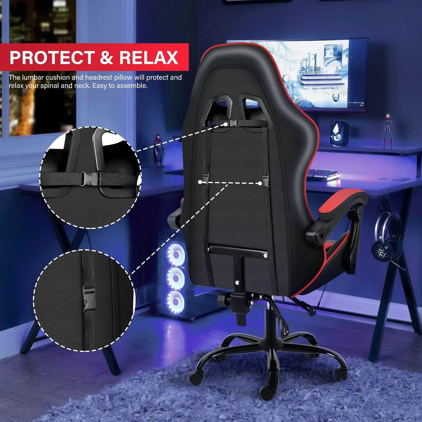 Gaming Chair, Backrest and Seat Height Adjustable Swivel Recliner Racing Office Computer Ergonomic Video Game Chair