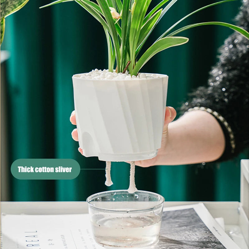 Lazy Hydroponic Flower Pot Automatic Water-Absorbing Flowerpot Transparent Double Layer Plastic Self Watering Planter Office