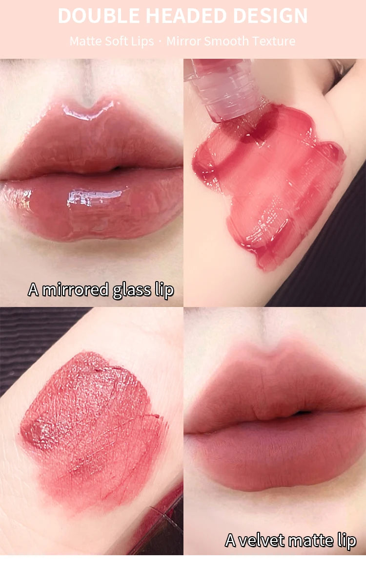 Double Headed Lip Gloss Waterproof Moisturizing Durable Mist Matte Velvet Mirror Lip Gloss Cosmetics