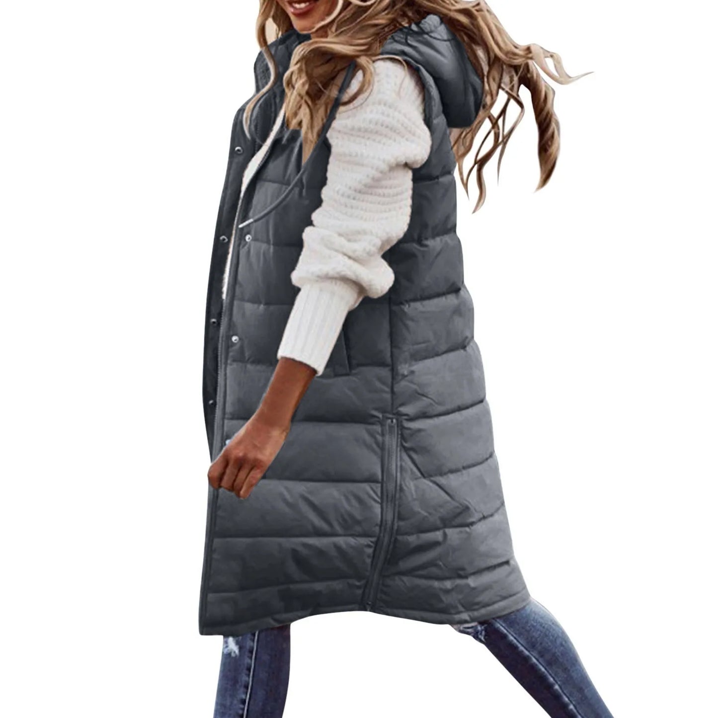 Long with Hood Outdoor Vest Down Women's Jacket Quilted Coat Sleeveless Jacket Winter Light Weight Sweaters