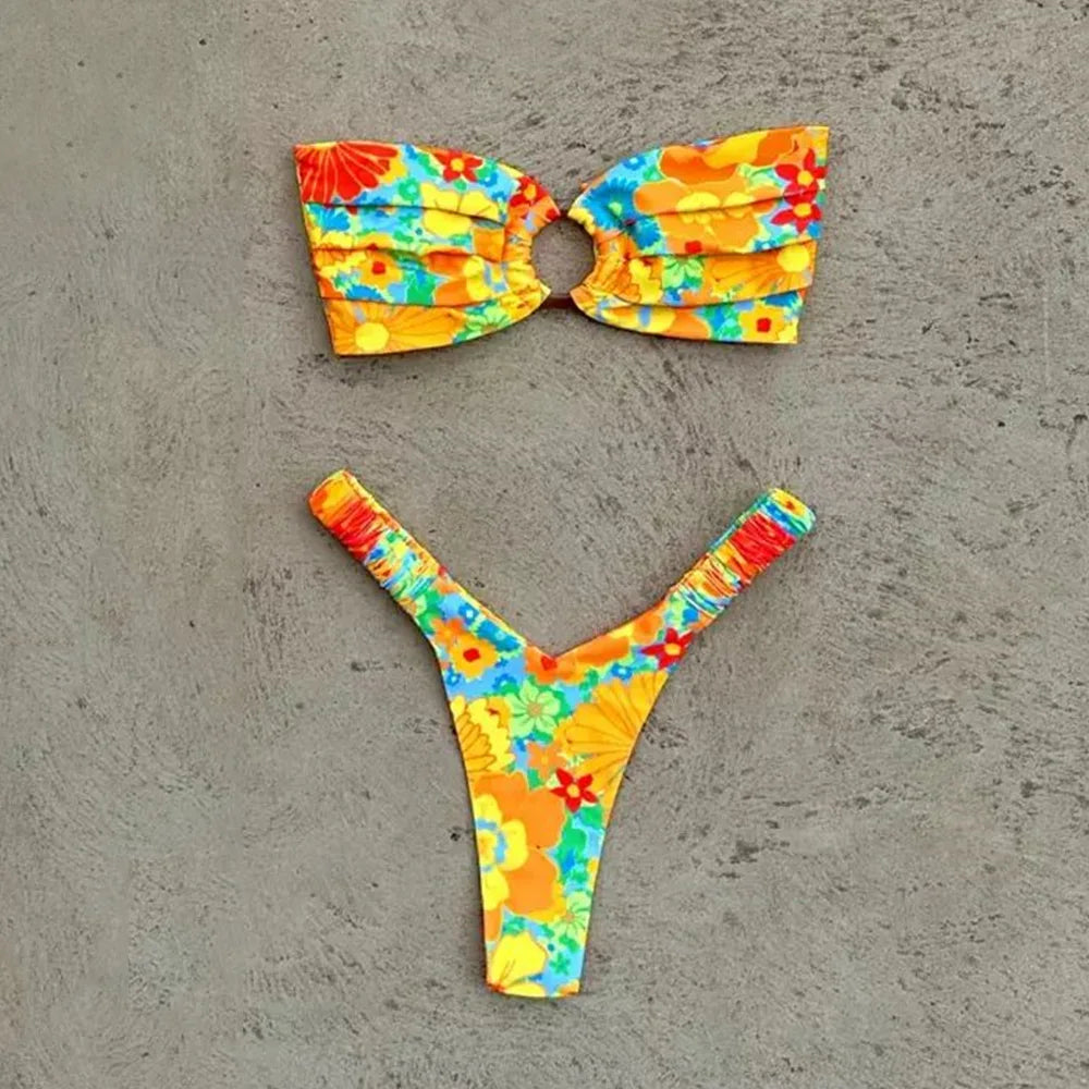 Micro Bikini Push Up Women Swimsuits 2024 Sexy Female Swimwear Brazilian Bikini Set Thong Biquini Swim Suits Print Beachwear