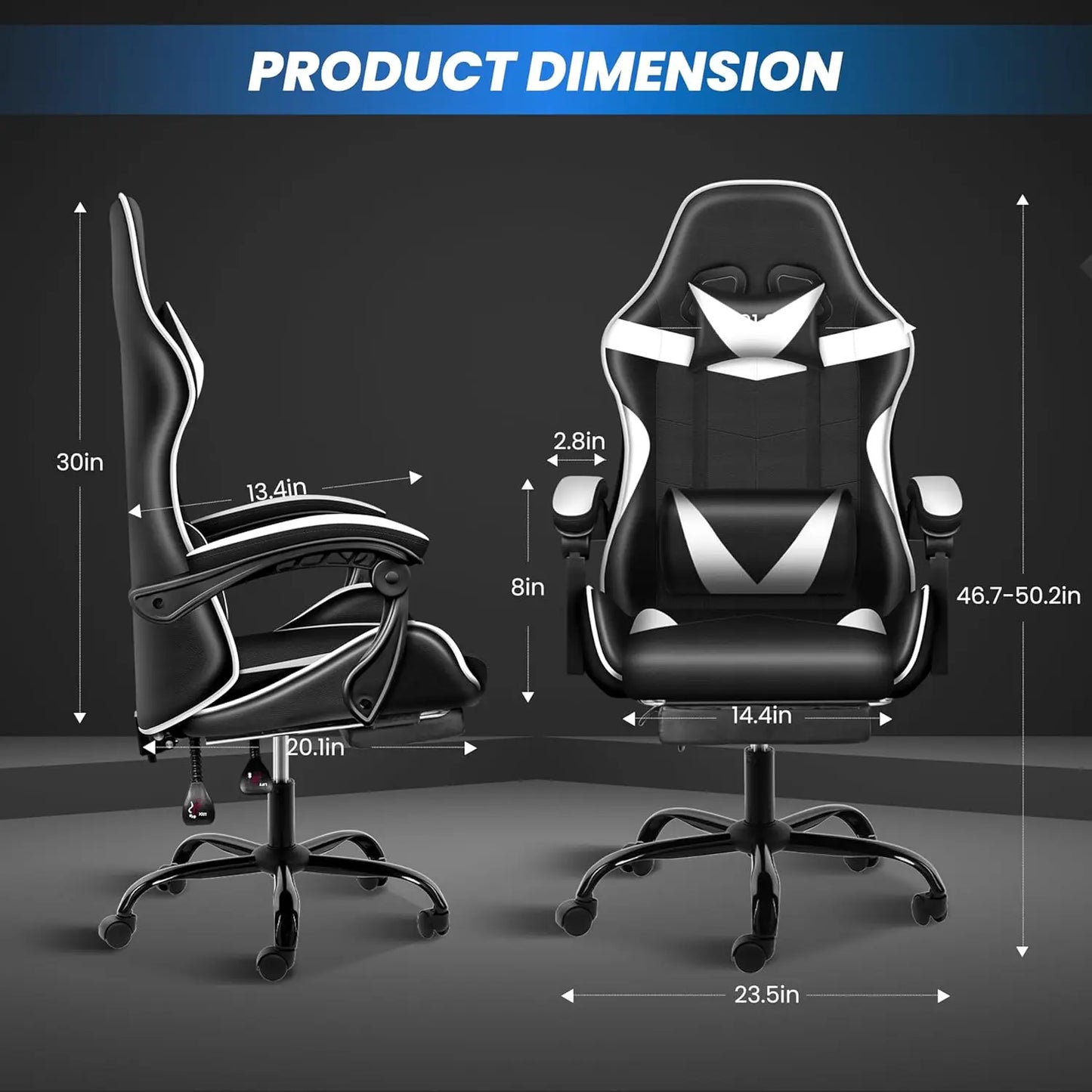 Gaming Chair, Backrest and Seat Height Adjustable Swivel Recliner Racing Office Computer Ergonomic Video Game Chair