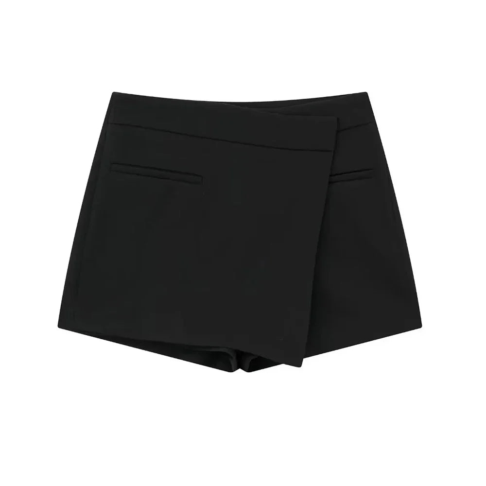 ASDS Women's Asymmetric Wrap Shorts Skirts, High Waist, Side Zipper, Female Skort, Fashion