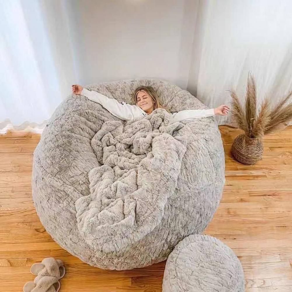 No Stuffed Gray Bean Bag Chair Giant Beanbag Pouf Sofa Bed Puff Futon Room Seat Tatami Relax Lounge Furniture Only Bag Case