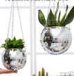 1PC Disco Ball Creative Round Flowerpot Hanging Basket Plastic Glass Mirror Plant Planting Pot Succulent Slivery