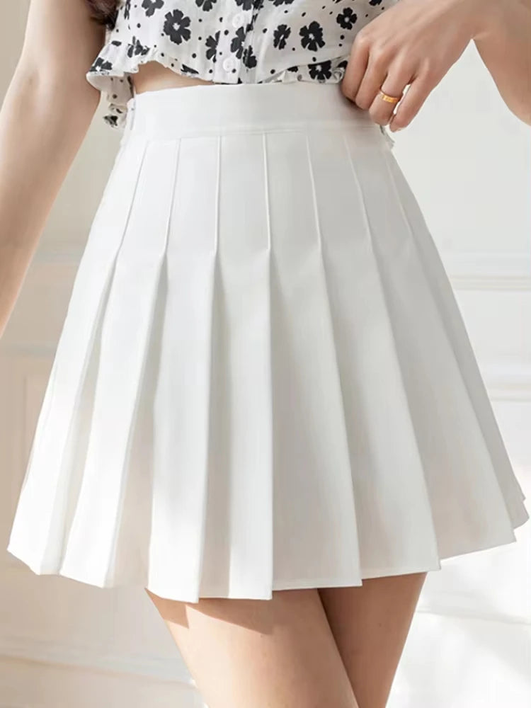 2024 White Women Pleated Skirts Summer High Waist Zipper Girls Dancing JK Mini Skirts Black Fashion Student A Line Faldas