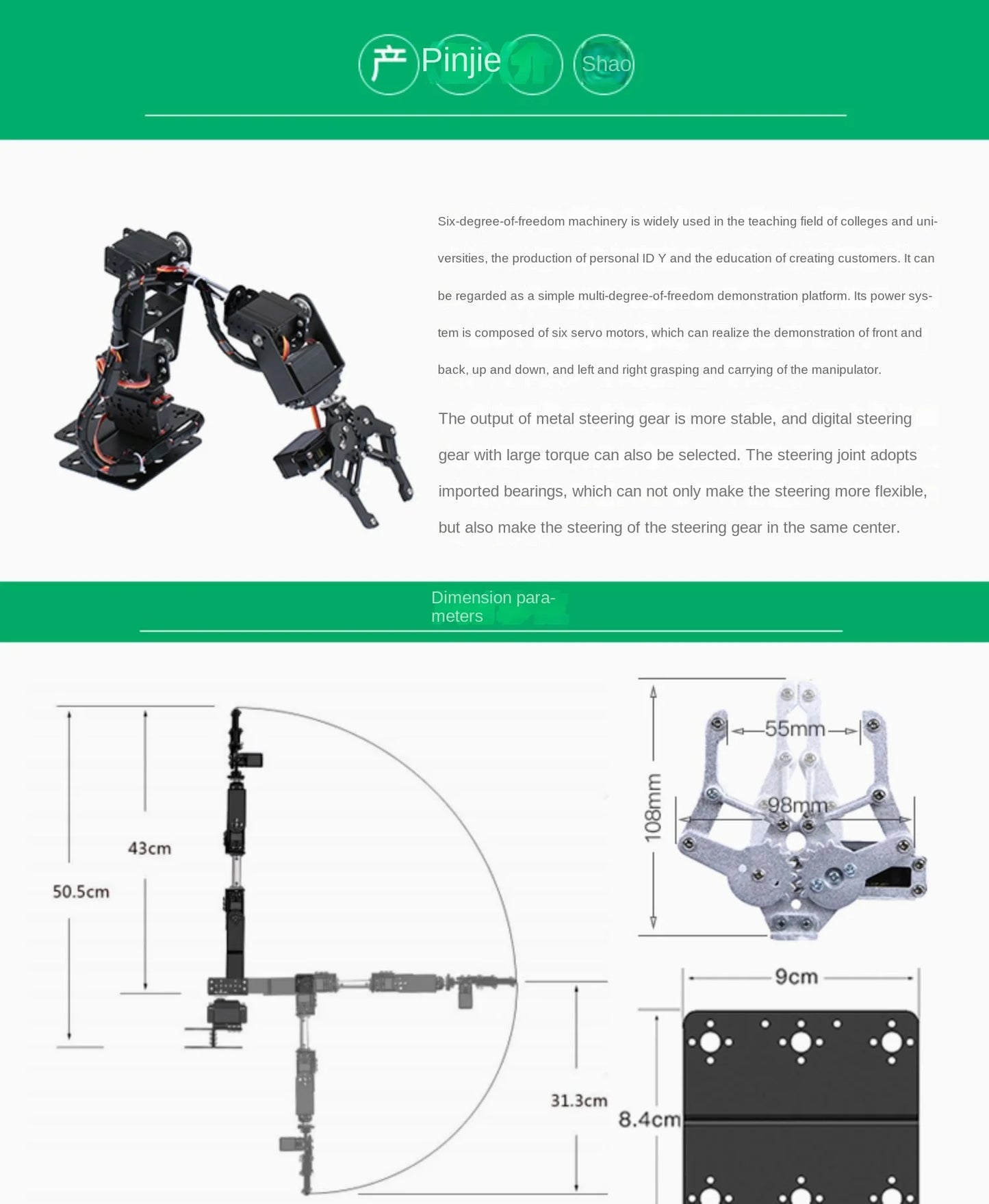 Steam DIY 6 DOF Robot Metal Alloy Mechanical Arm Claw Kit MG996 for Arduino Robotics Kit Ps2 Wireless Control Programmable Toys