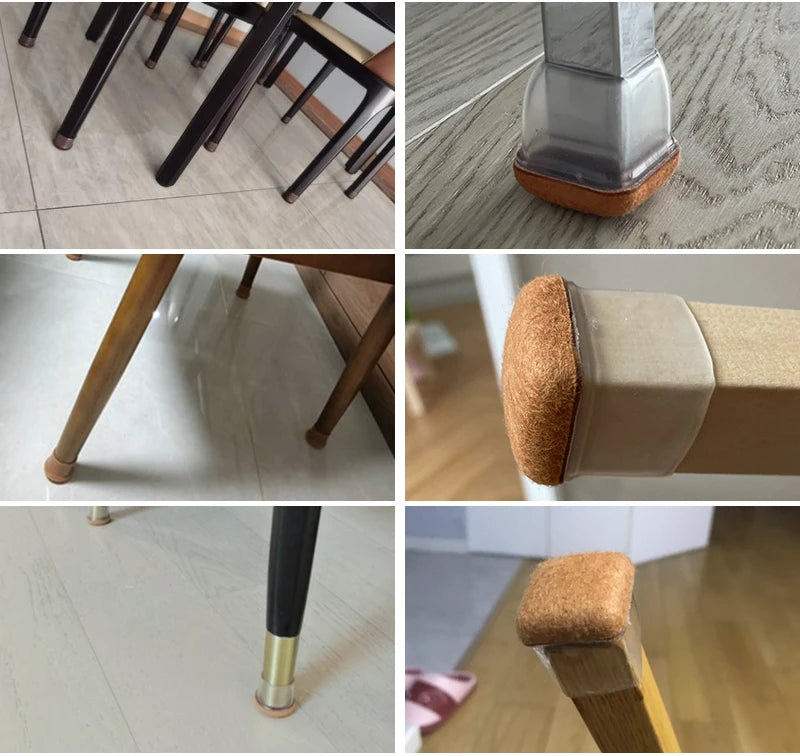 16PCS Transparent Table Chair Leg Protectors Caps Round Square for Furniture Foot Legs Cover Floor Protector with Felt Bottom