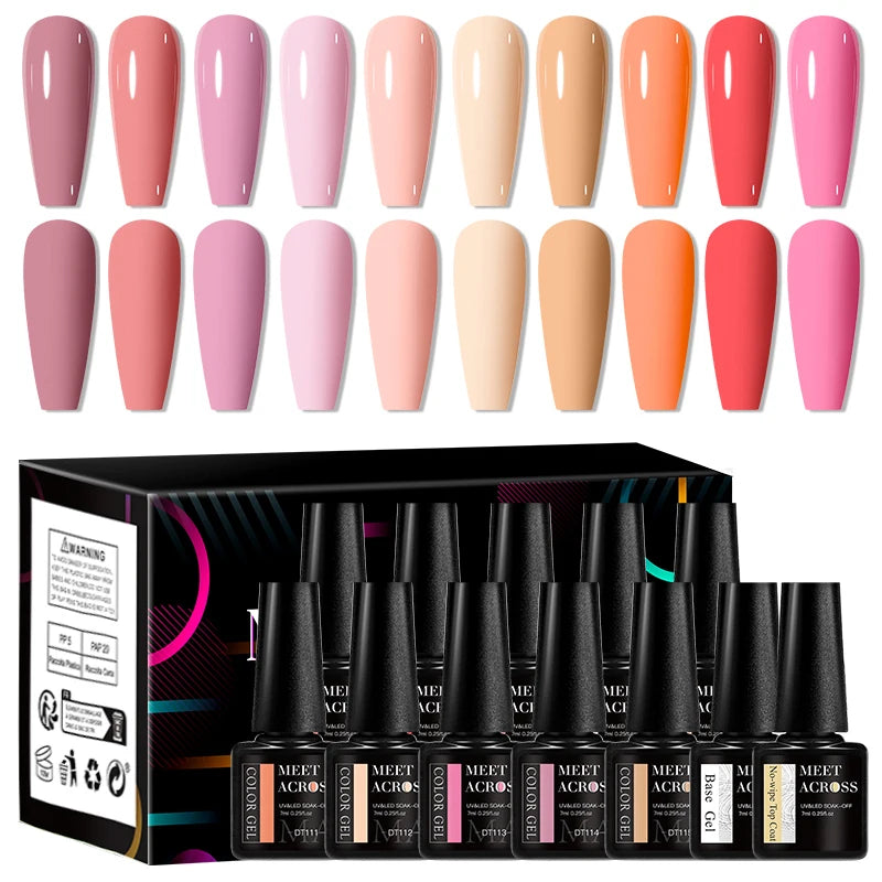 MEET ACROSS 12Pcs/Set 7ml Macaron Gel Nail Polish With Box Semi Permanent UV Gel  Soak Off Nail Art Kit Varnish For Manicure