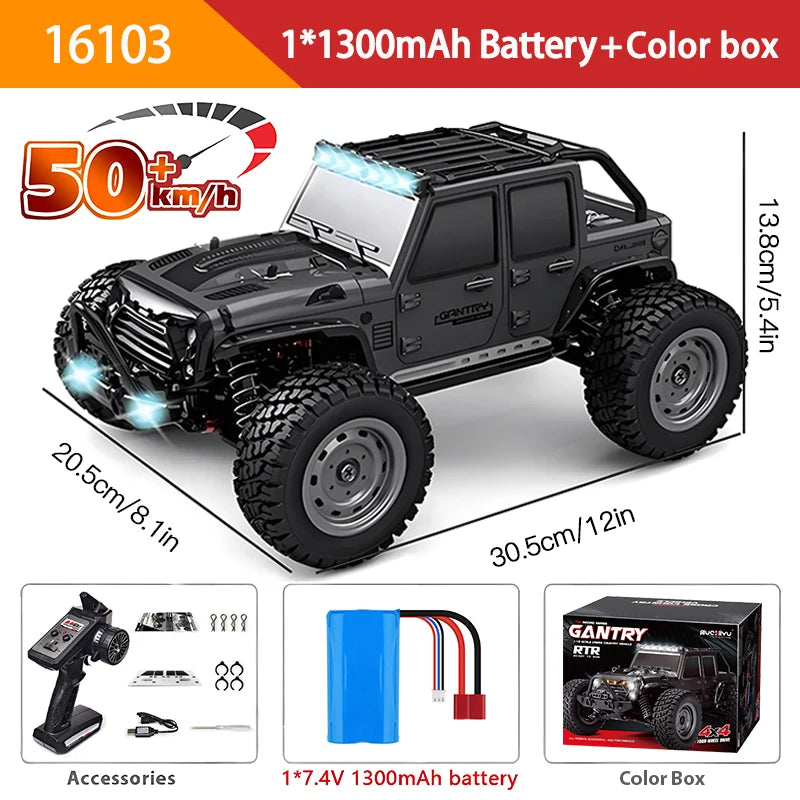 1:16 70KM/H Or 50KM/H 4WD RC Car With LED Remote Control Cars High Speed Drift Monster 4x4 Truck for Kids vs Wltoys 144001 Toys