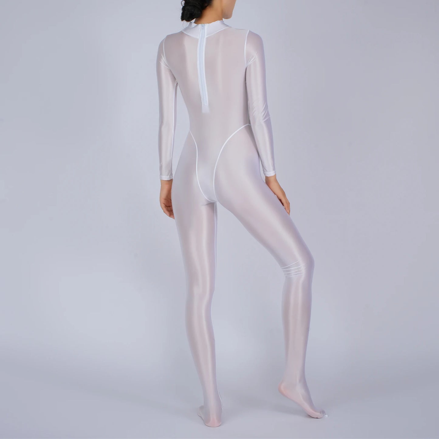 Womens Full Body Jumpsuit Sports Gym Yoga Tights Bodysuit Mock Neck Long Sleeve Footed One Piece Jumpsuit Clubwear Sportwear