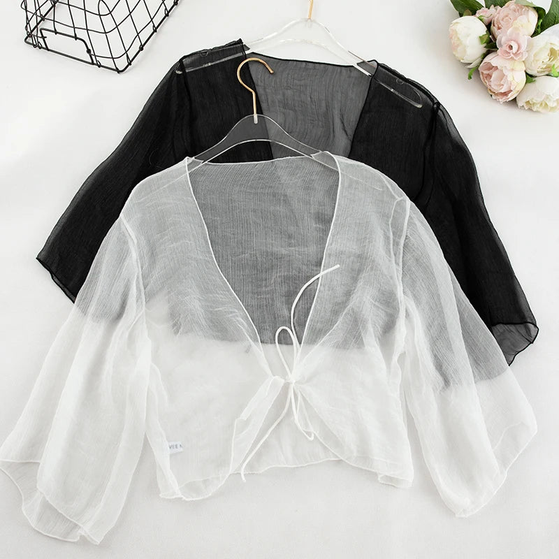 Zik Hekiy Women Chiffon Shawl Short Section Small Shawl Sunscreen Clothing Female Summer Cardigan Small Jacket Thin Section Top